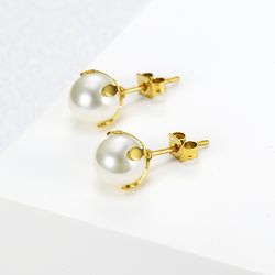 Fashion Artificial Pearl 18k Gold Plated Stainless Steel Stud Earrings | Wholesale Jewelry Only