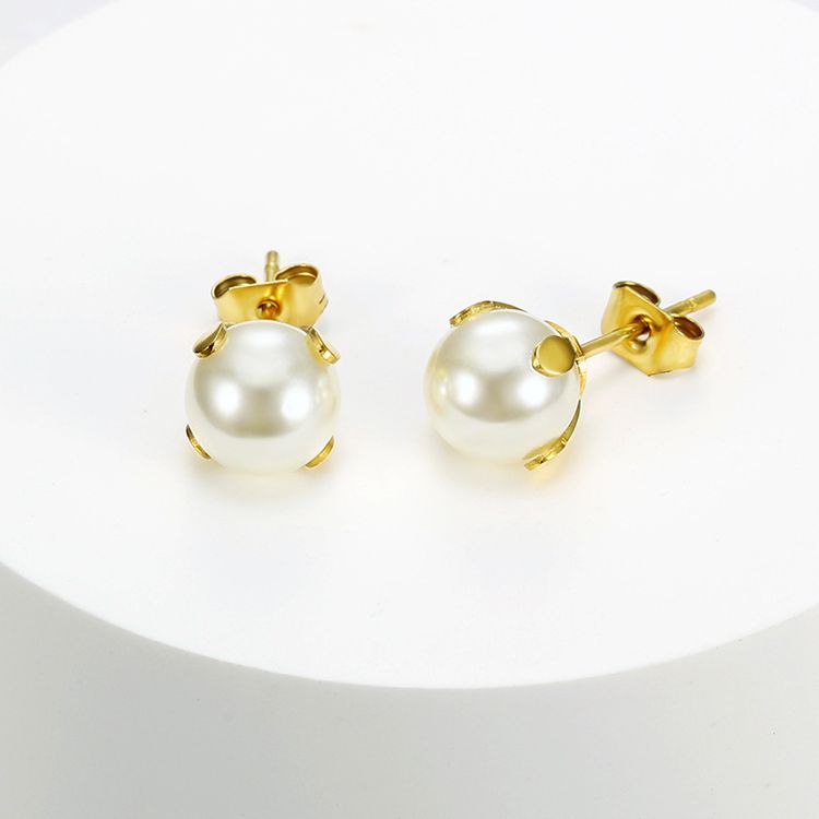 Fashion Artificial Pearl 18k Gold Plated Stainless Steel Stud Earrings | Wholesale Jewelry Only 2
