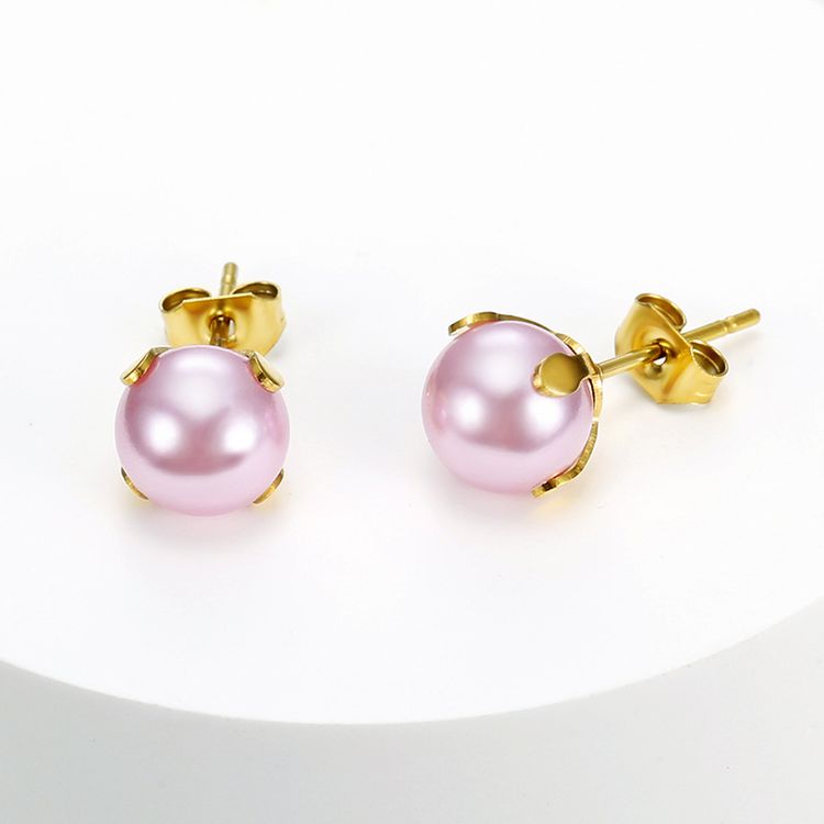 Fashion Artificial Pearl 18k Gold Plated Stainless Steel Stud Earrings | Wholesale Jewelry Only 3