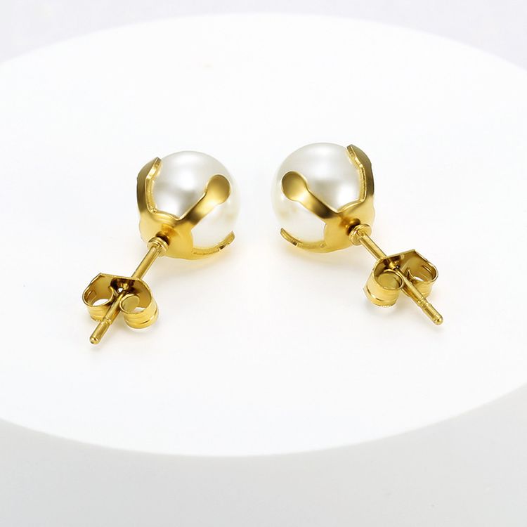 Fashion Artificial Pearl 18k Gold Plated Stainless Steel Stud Earrings | Wholesale Jewelry Only 4