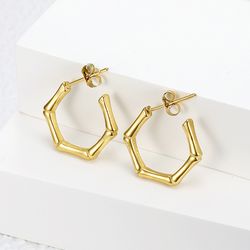 Fashion Bamboo Titanium 18k Gold Plated Women's Wholesale Stud Earrings | Wholesale Jewelry Only