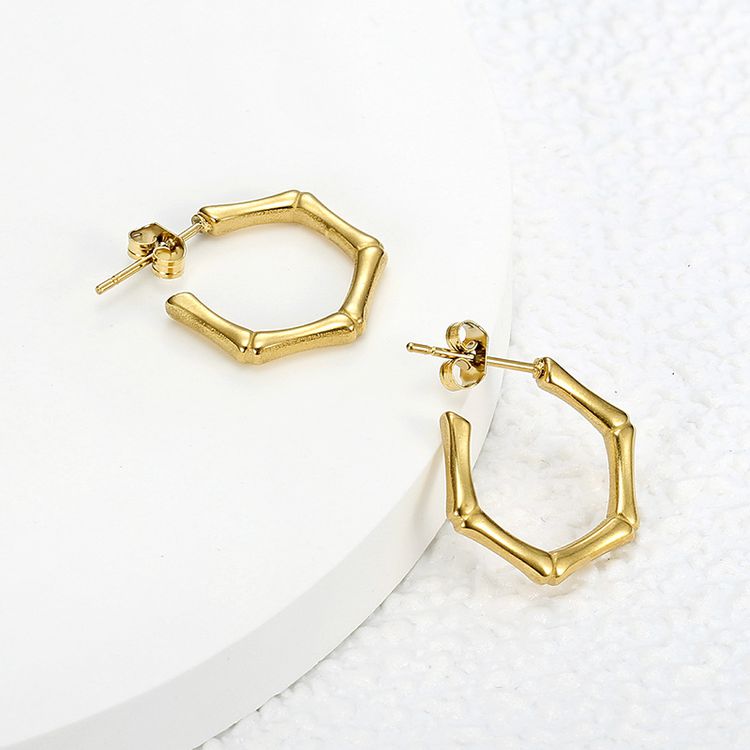 Fashion Bamboo Titanium 18k Gold Plated Women's Wholesale Stud Earrings | Wholesale Jewelry Only 2