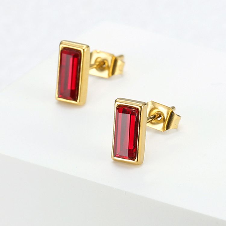 Fashion Square Zirconia Titanium Steel 18k Gold Plated Women's Stud Earrings | Wholesale Jewelry Only