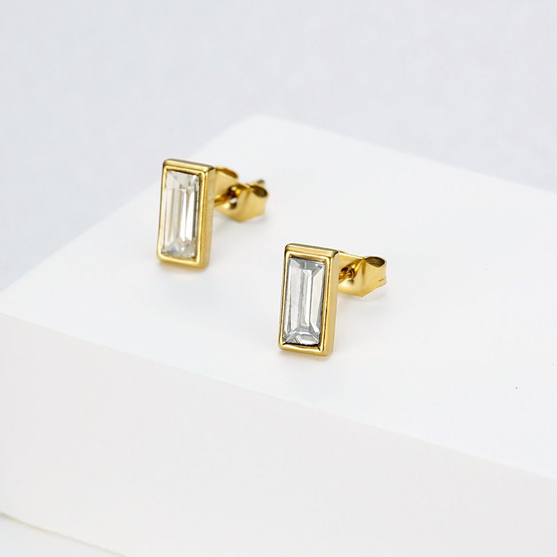 Fashion Square Zirconia Titanium Steel 18k Gold Plated Women's Stud Earrings | Wholesale Jewelry Only 2