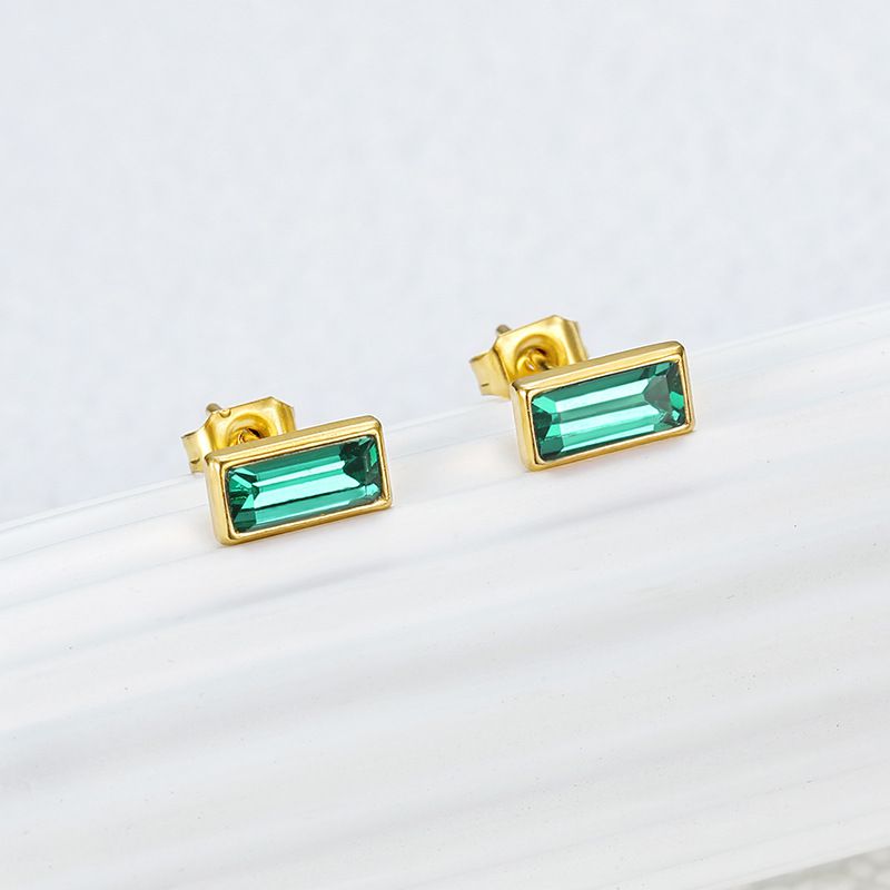 Fashion Square Zirconia Titanium Steel 18k Gold Plated Women's Stud Earrings | Wholesale Jewelry Only 3