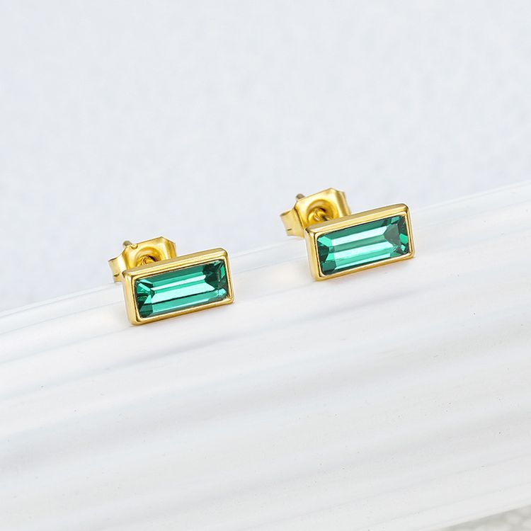 Fashion Square Zirconia Titanium Steel 18k Gold Plated Women's Stud Earrings | Wholesale Jewelry Only 3