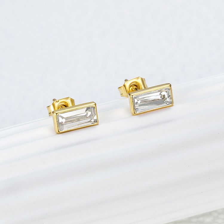 Fashion Square Zirconia Titanium Steel 18k Gold Plated Women's Stud Earrings | Wholesale Jewelry Only 4