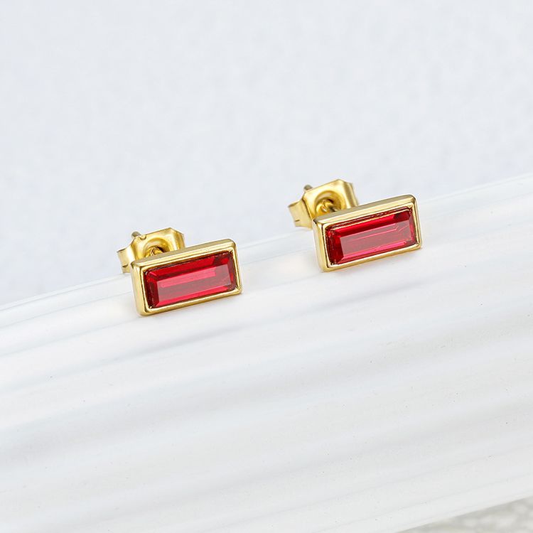Fashion Square Zirconia Titanium Steel 18k Gold Plated Women's Stud Earrings | Wholesale Jewelry Only 5