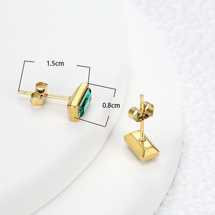 Fashion Square Zirconia Titanium Steel 18k Gold Plated Women's Stud Earrings | Wholesale Jewelry Only 6