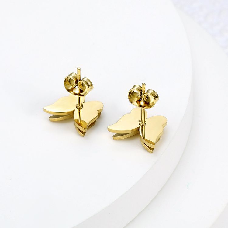 New Double Butterfly 18k Gold Plated Stainless Steel Women's Stud Earrings | Wholesale Jewelry Only 2