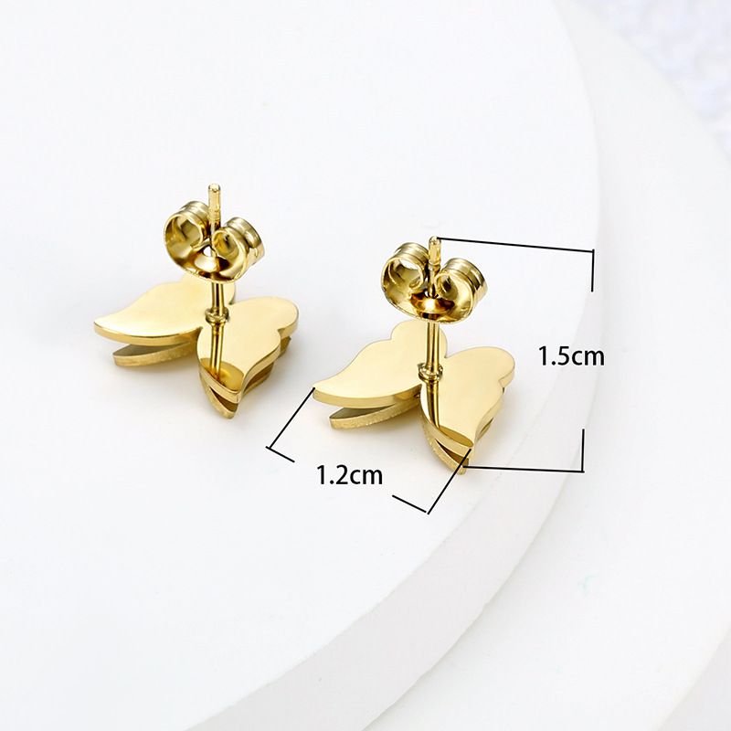 New Double Butterfly 18k Gold Plated Stainless Steel Women's Stud Earrings | Wholesale Jewelry Only 3