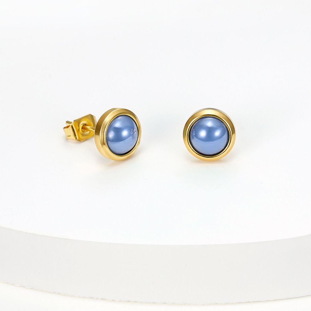 French Vintage Elegant Blue Zirconia Stainless Steel Stud Earrings 18k Gold Plated | Wholesale Jewelry Only 1