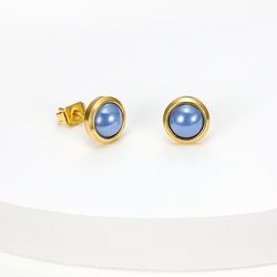 French Vintage Elegant Blue Zirconia Stainless Steel Stud Earrings 18k Gold Plated | Wholesale Jewelry Only