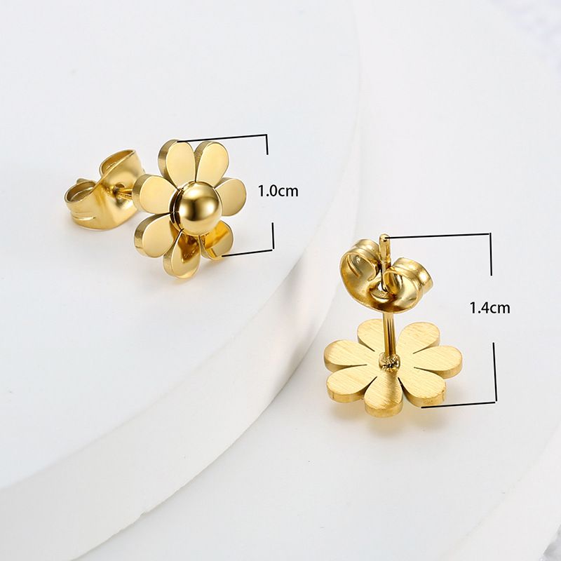 Niche Elegant 18k Gold Plated Sunflower Stud Earrings for Women Titanium Earrings | Wholesale Jewelry Only 2