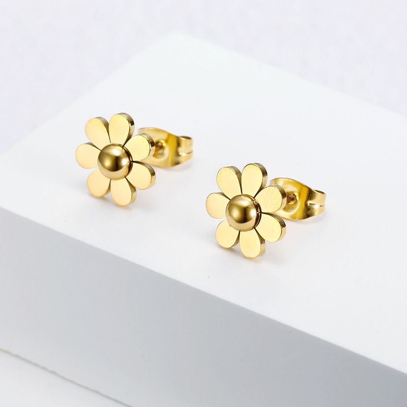 Niche Elegant 18k Gold Plated Sunflower Stud Earrings for Women Titanium Earrings | Wholesale Jewelry Only 3