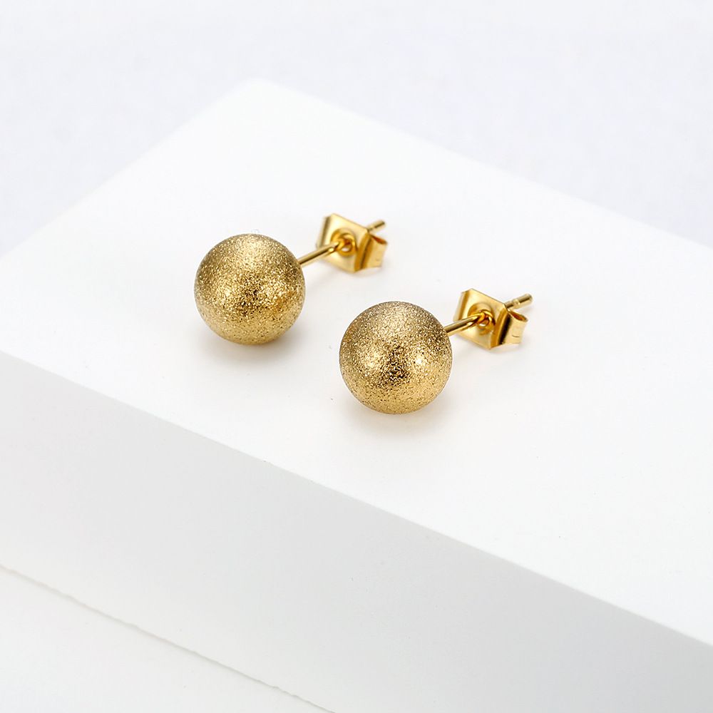 Fashion Gold Small Round Ball Premium Metal Women's Stainless Steel Earrings | Wholesale Jewelry Only 0