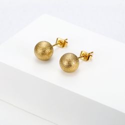 Fashion Gold Small Round Ball Premium Metal Women's Stainless Steel Earrings | Wholesale Jewelry Only