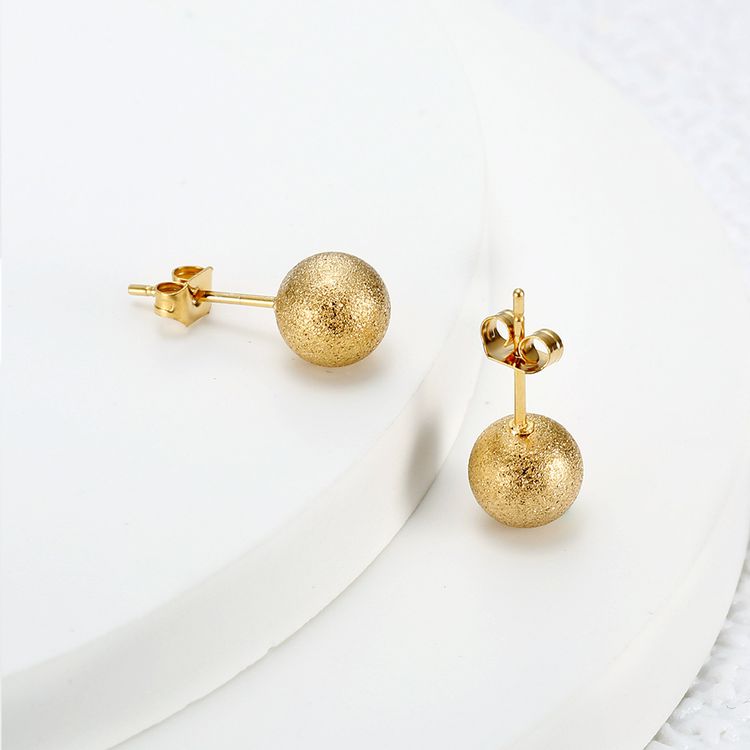 Fashion Gold Small Round Ball Premium Metal Women's Stainless Steel Earrings | Wholesale Jewelry Only 3