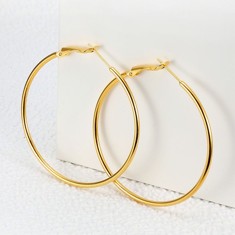 Fashion Gold Large Circle 18k Gold Women's Stainless Steel Clip Earrings Wholesale | Wholesale Jewelry Only 0