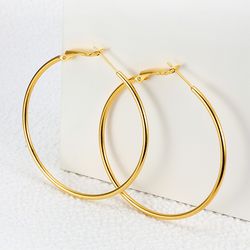 Fashion Gold Large Circle 18k Gold Women's Stainless Steel Clip Earrings Wholesale | Wholesale Jewelry Only