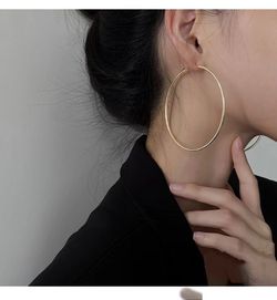 Fashion Gold Large Circle 18k Gold Women's Stainless Steel Clip Earrings Wholesale | Wholesale Jewelry Only