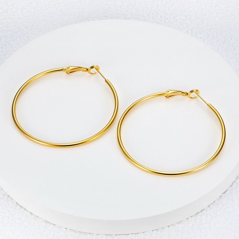 Fashion Gold Large Circle 18k Gold Women's Stainless Steel Clip Earrings Wholesale | Wholesale Jewelry Only 4