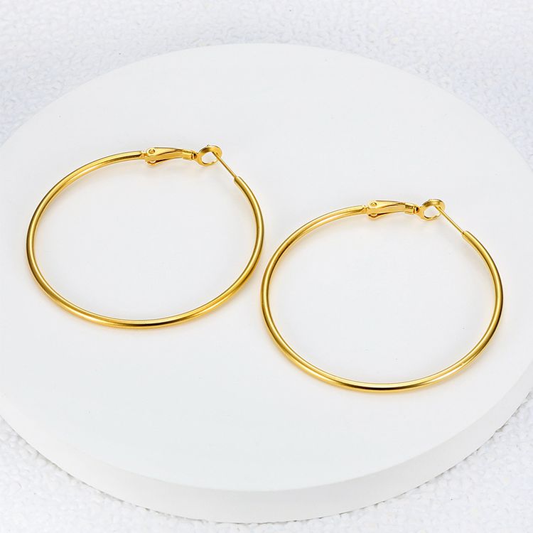 Fashion Gold Large Circle 18k Gold Women's Stainless Steel Clip Earrings Wholesale | Wholesale Jewelry Only 4