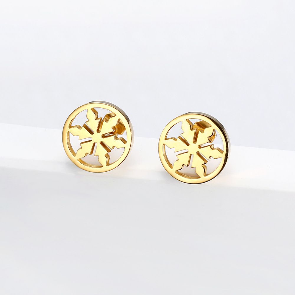 Vintage delicate hollow 18k gold plated snowflakes Titanium steel earrings for women | Wholesale Jewelry Only 0