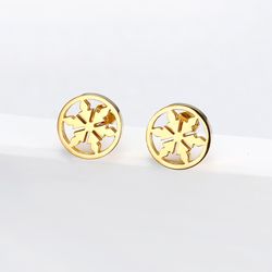 Vintage delicate hollow 18k gold plated snowflakes Titanium steel earrings for women | Wholesale Jewelry Only