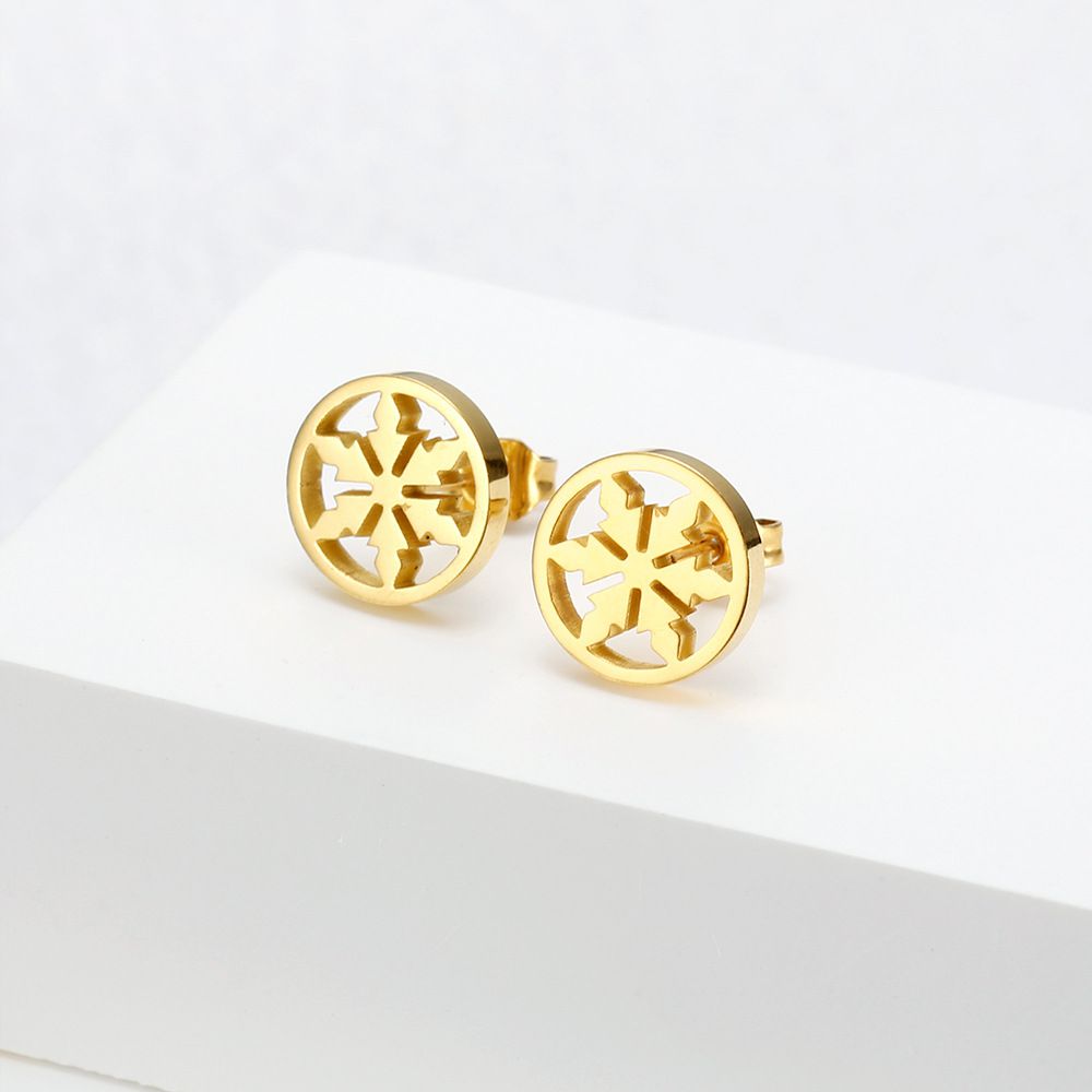 Vintage delicate hollow 18k gold plated snowflakes Titanium steel earrings for women | Wholesale Jewelry Only 3