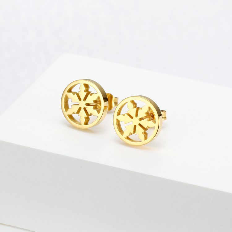 Vintage delicate hollow 18k gold plated snowflakes Titanium steel earrings for women | Wholesale Jewelry Only 3