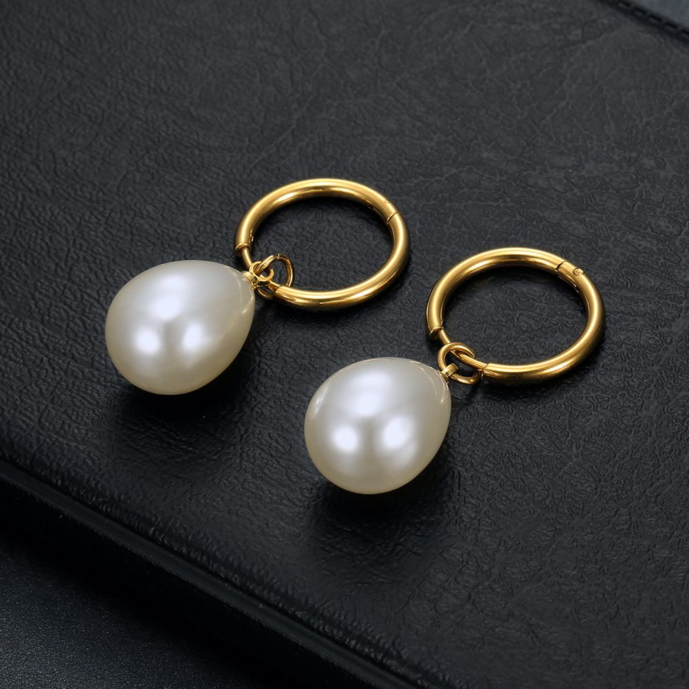 Wholesale New Trend Artificial Water Drop Pearl Court Titanium Steel Earrings | Wholesale Jewelry Only 1