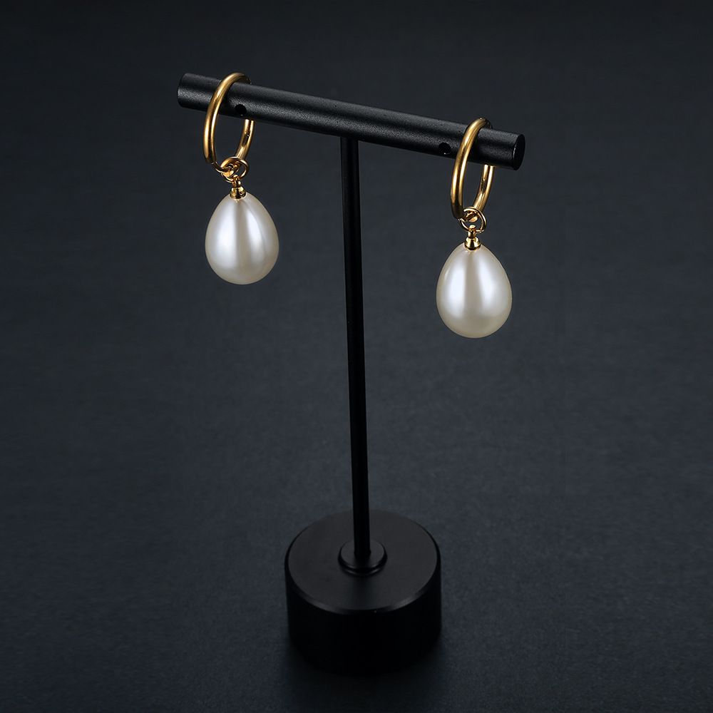 Wholesale New Trend Artificial Water Drop Pearl Court Titanium Steel Earrings | Wholesale Jewelry Only 2