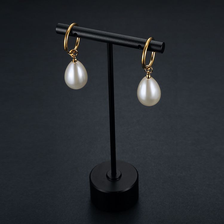 Wholesale New Trend Artificial Water Drop Pearl Court Titanium Steel Earrings | Wholesale Jewelry Only 2