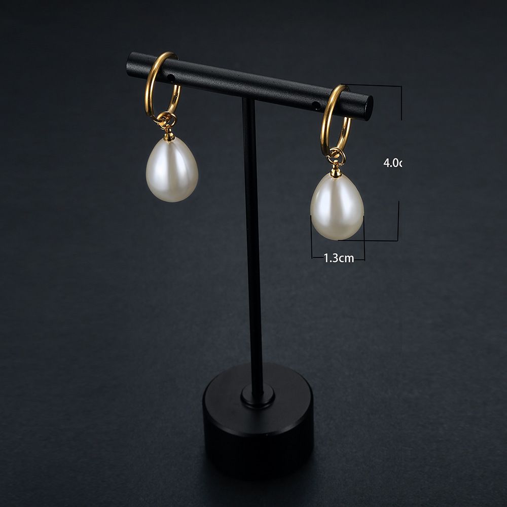 Wholesale New Trend Artificial Water Drop Pearl Court Titanium Steel Earrings | Wholesale Jewelry Only 3