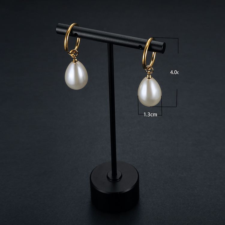 Wholesale New Trend Artificial Water Drop Pearl Court Titanium Steel Earrings | Wholesale Jewelry Only 3