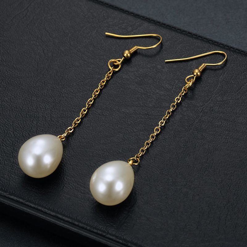 Fashion Creative Artificial Pearls 18k Gold Plated Stainless Steel Earrings | Wholesale Jewelry Only 0