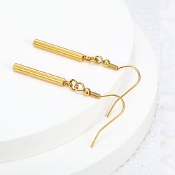 New Vintage Stripes 18k Gold Plated Long Post Titanium Steel Earrings for Women | Wholesale Jewelry Only