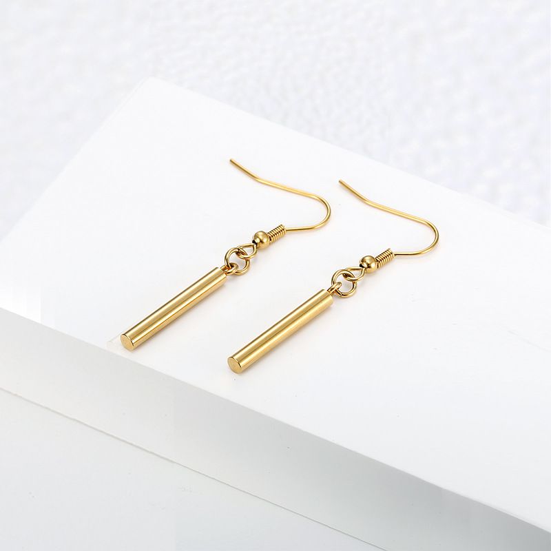 New Vintage Stripes 18k Gold Plated Long Post Titanium Steel Earrings for Women | Wholesale Jewelry Only 3