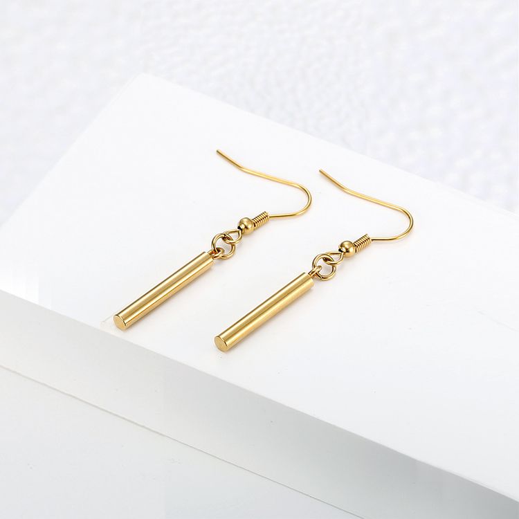 New Vintage Stripes 18k Gold Plated Long Post Titanium Steel Earrings for Women | Wholesale Jewelry Only 3
