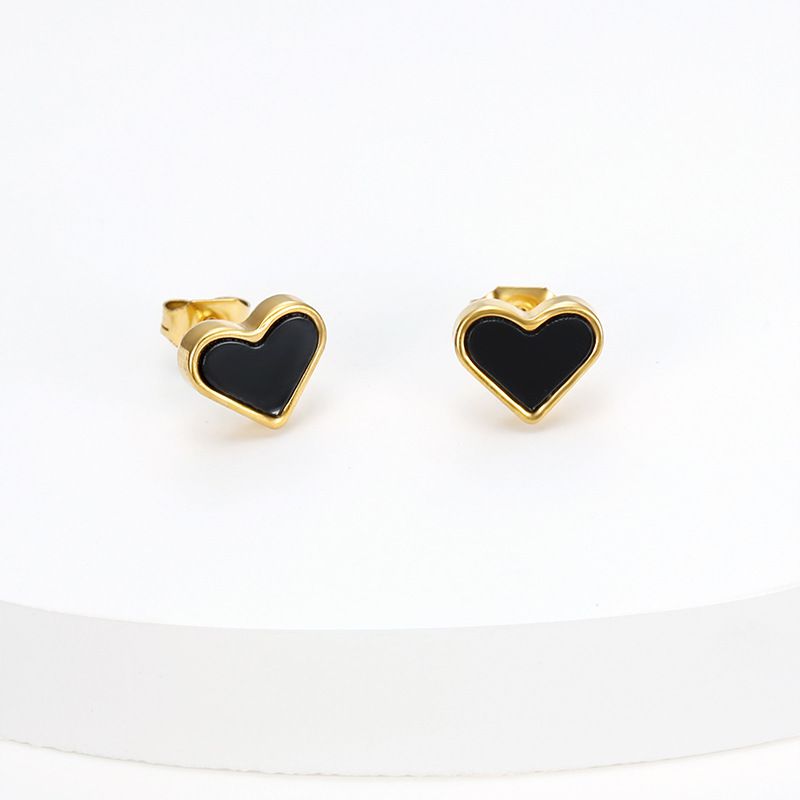 New black love heart peach heart female wholesale 18k gold plated titanium steel earrings | Wholesale Jewelry Only 1