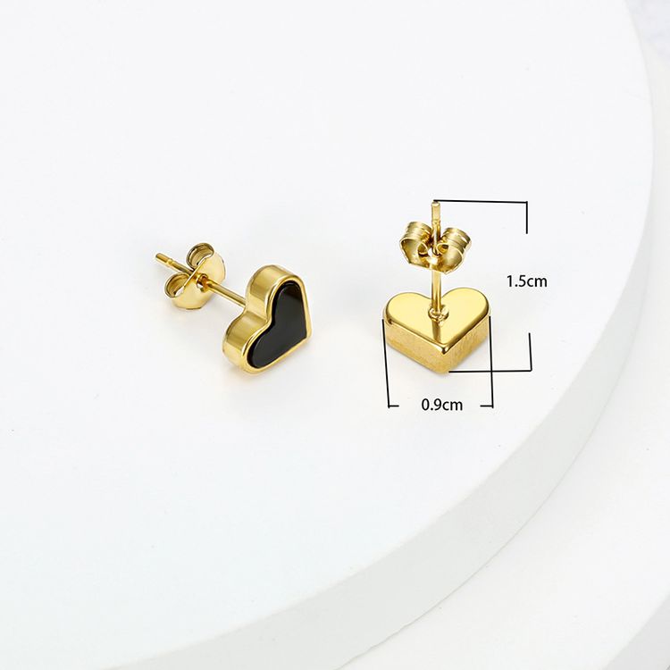 New black love heart peach heart female wholesale 18k gold plated titanium steel earrings | Wholesale Jewelry Only 2