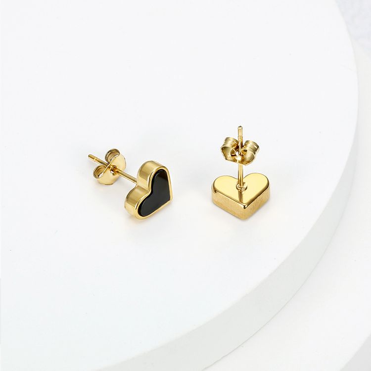 New black love heart peach heart female wholesale 18k gold plated titanium steel earrings | Wholesale Jewelry Only 3