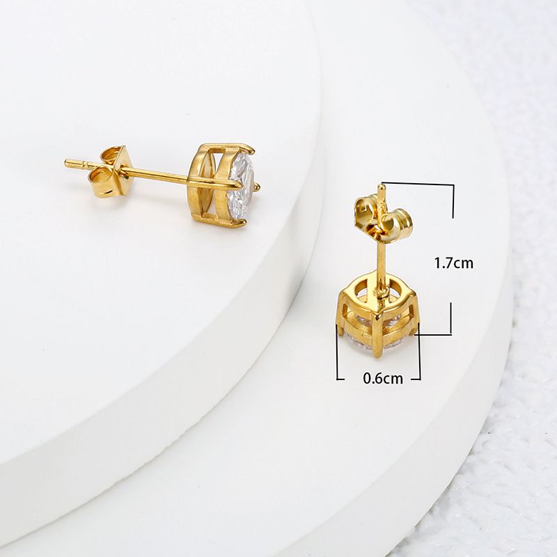 Women's 18k Gold Plated Zirconia Four Claw Steel Titanium Stud Earrings | Wholesale Jewelry Only 3