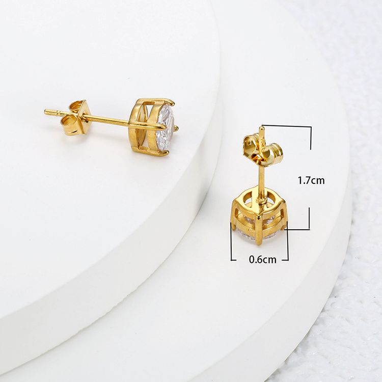 Women's 18k Gold Plated Zirconia Four Claw Steel Titanium Stud Earrings | Wholesale Jewelry Only 3