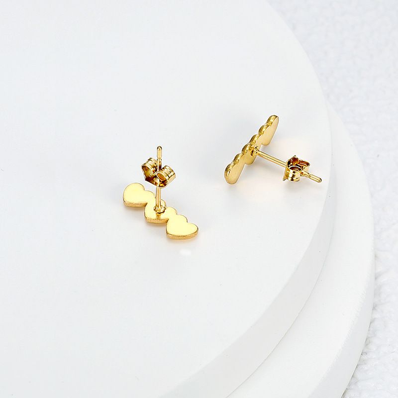 Women's Titanium Steel Heart Golden Peach Stud Earrings | Wholesale Jewelry Only 1