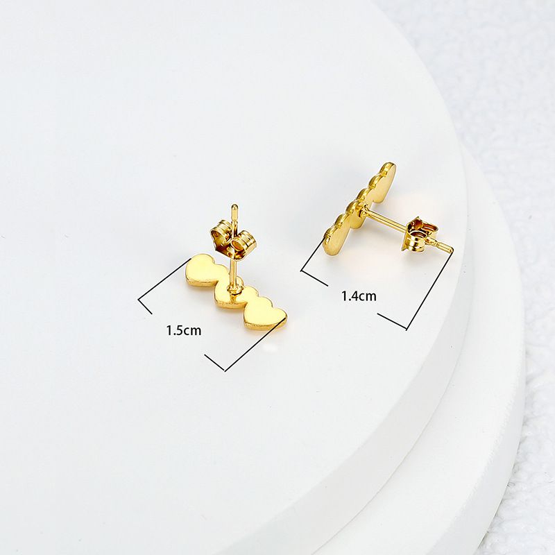 Women's Titanium Steel Heart Golden Peach Stud Earrings | Wholesale Jewelry Only 2