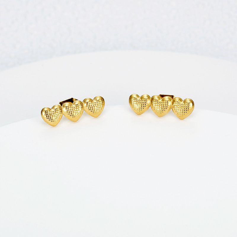 Women's Titanium Steel Heart Golden Peach Stud Earrings | Wholesale Jewelry Only 3