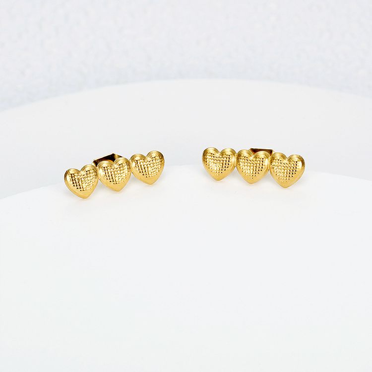 Women's Titanium Steel Heart Golden Peach Stud Earrings | Wholesale Jewelry Only 3