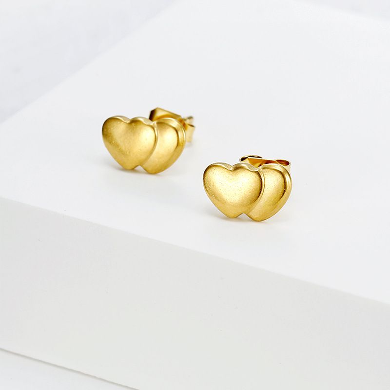 Stainless Steel Peach Heart 18k Gold Plated Women's Stud Earrings Wholesale | Wholesale Jewelry Only 0